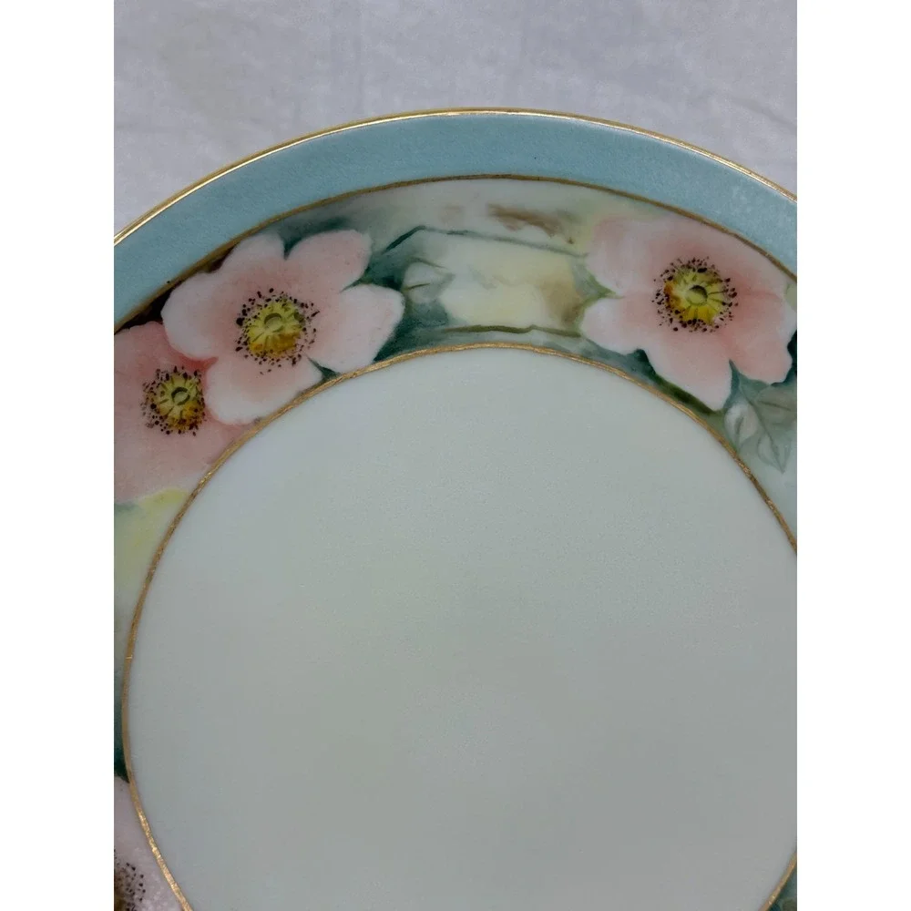 Vintage Thomas Bavaria 1920s Hand Painted‎ Pink Flowers Plate handles